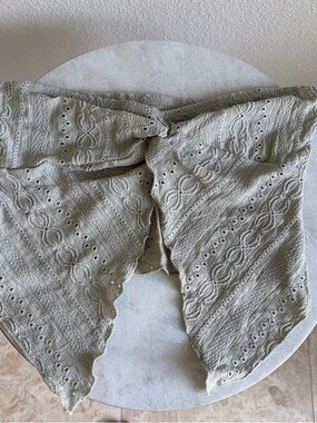 SHEIN Sage Eyelet Tie-Front Knit Crop Top